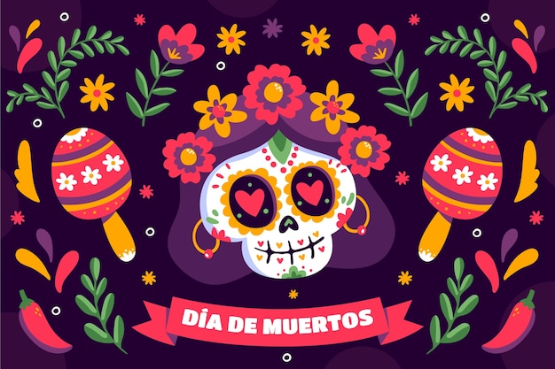 Flat background for dia de muertos celebration