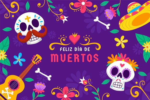 Flat background for dia de muertos celebration