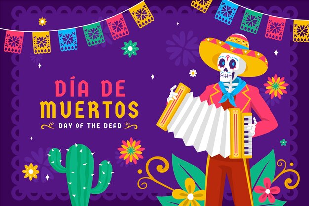 Flat background for dia de muertos celebration