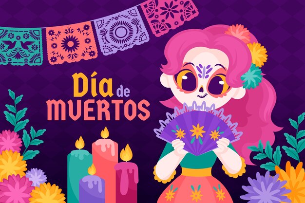 Flat background for dia de muertos celebration