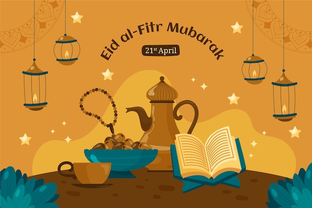 Free Vector flat background for eid al-fitr celebration