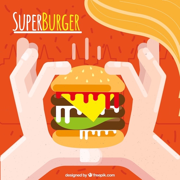 Free Vector flat background of hands with burger