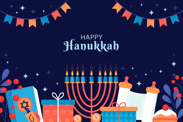 Flat background for hanukkah celebration with menorah