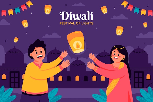 Flat background for hindu diwali festival celebration