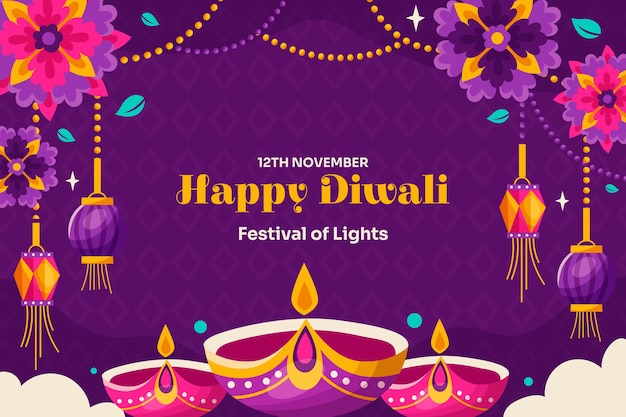 Flat background for hindu diwali festival celebration