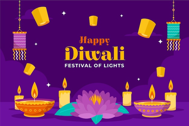 Flat background for hindu diwali festival celebration