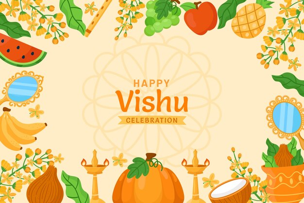 Flat background for hindu vishu festival celebration