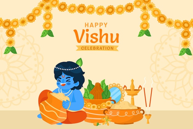 Flat background for hindu vishu festival celebration