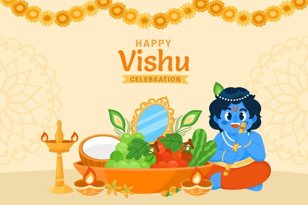 Flat background for hindu vishu festival celebration