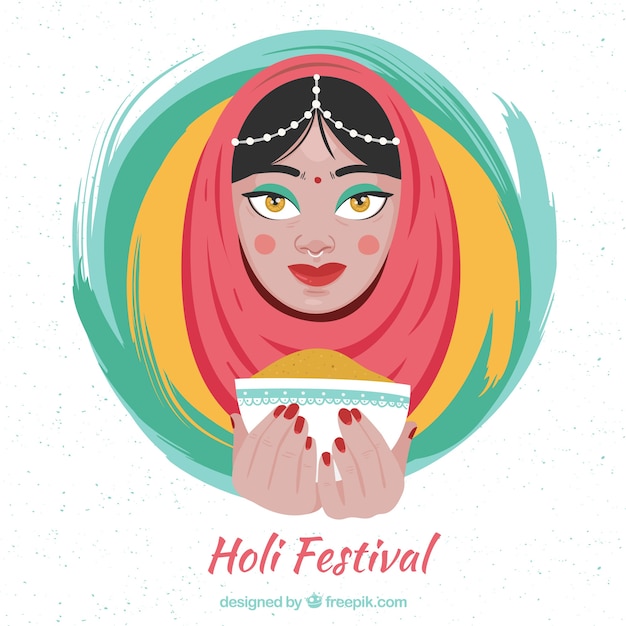 Free Vector flat background holi festival with a girl