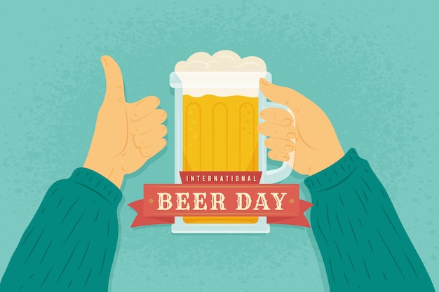 Flat background for international beer day celebration