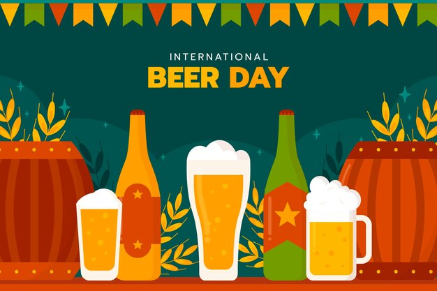 Flat background for international beer day celebration