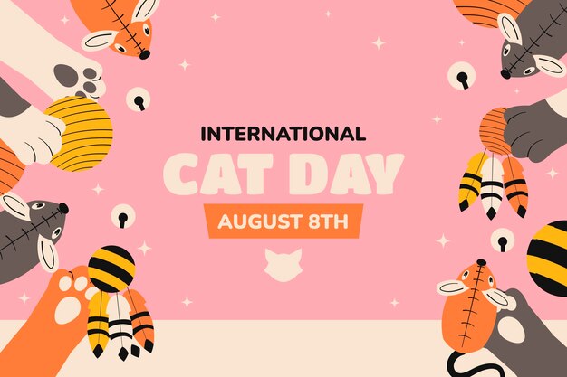 Flat background for international cat day celebration