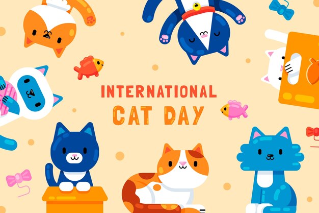 Flat background for international cat day celebration