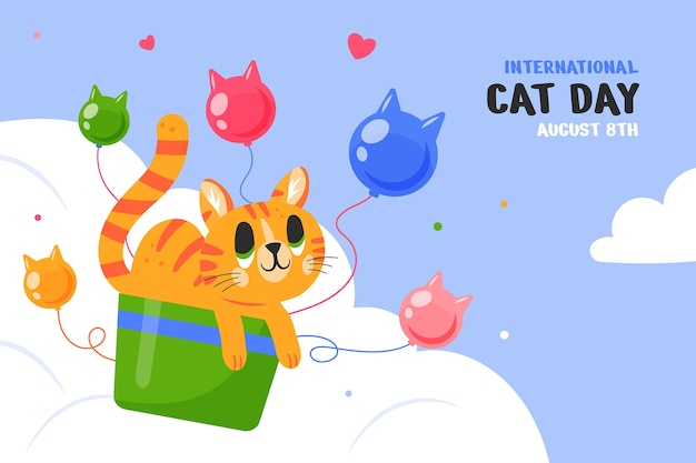 Flat background for international cat day celebration