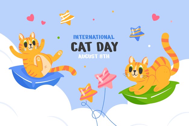 Flat background for international cat day celebration