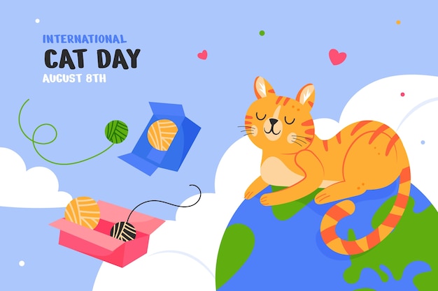 Flat background for international cat day celebration