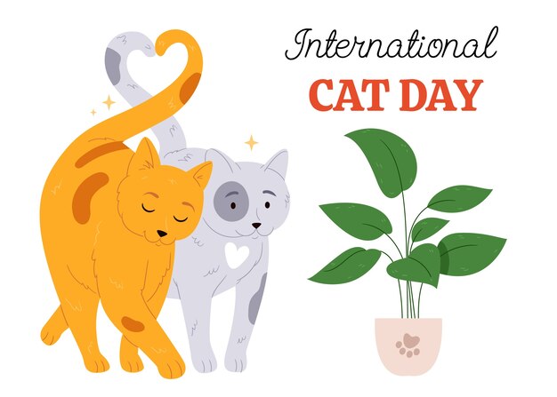 Flat background for international cat day celebration