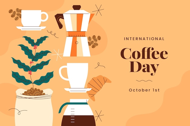 Flat background for international coffee day celebration