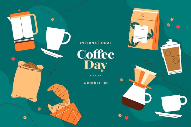 Flat background for international coffee day celebration