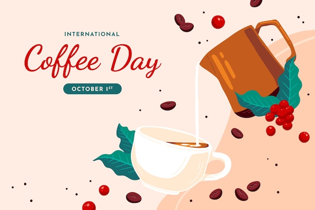 Flat background for international coffee day celebration