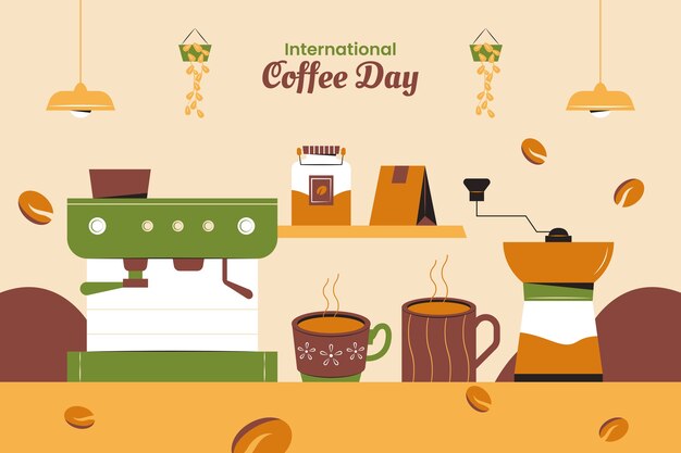 Flat background for international coffee day celebration