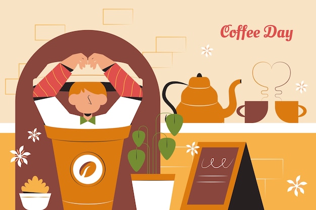 Flat background for international coffee day celebration