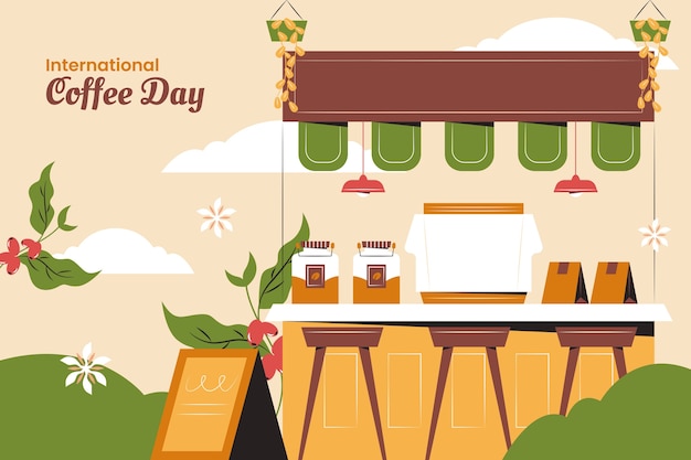 Flat background for international coffee day celebration