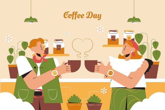 Flat background for international coffee day celebration