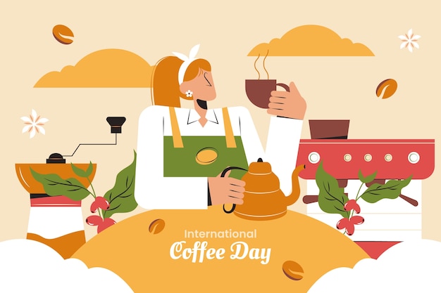 Flat background for international coffee day celebration