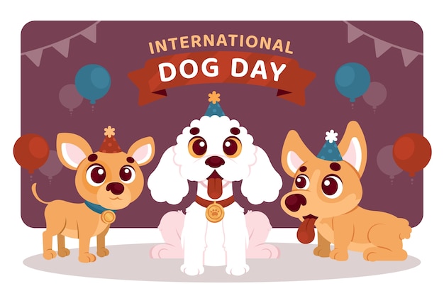 Flat background for international dog day celebration