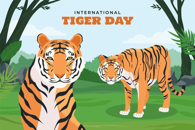 Flat background for international tiger day awareness