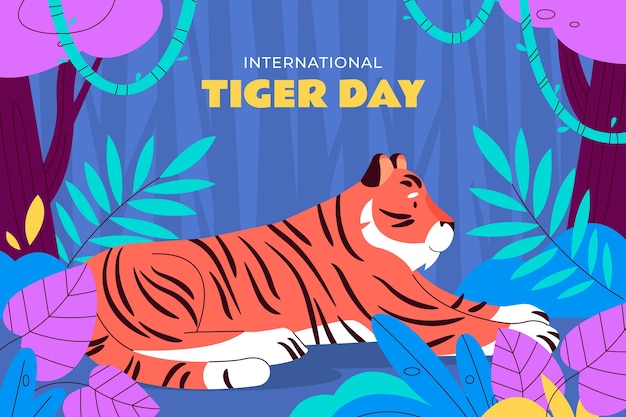 Free Vector flat background for international tiger day awareness