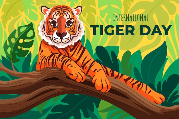 Flat background for international tiger day awareness