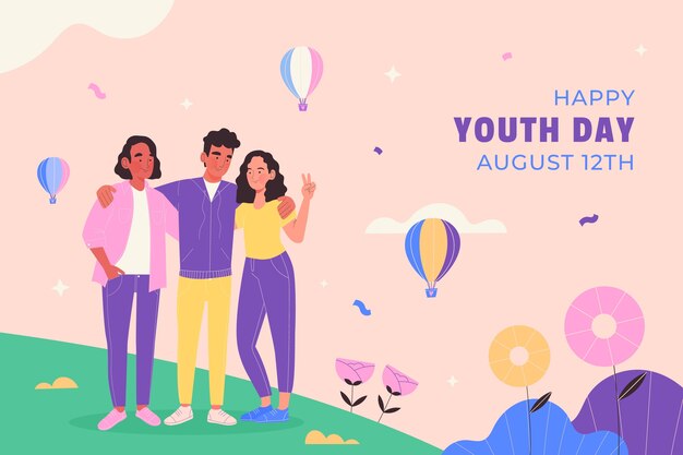 Flat background for international youth day celebration