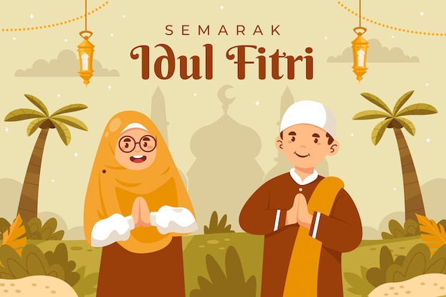 Free Vector flat background for islamic hari raya idul fitri celebration