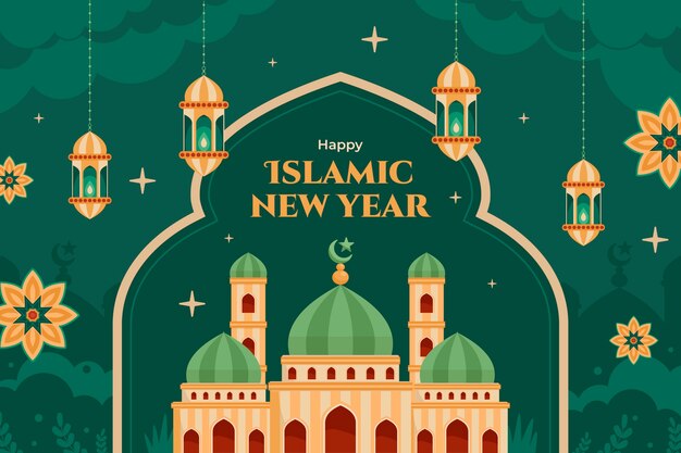 Flat background for islamic new year celebration