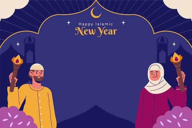 Flat background for islamic new year celebration