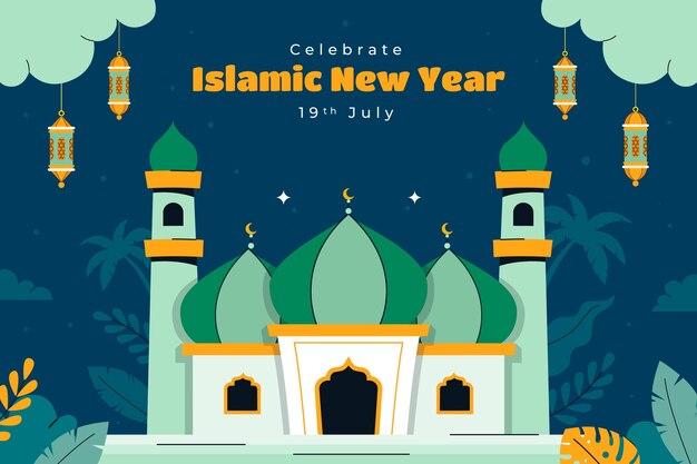 Flat background for islamic new year celebration