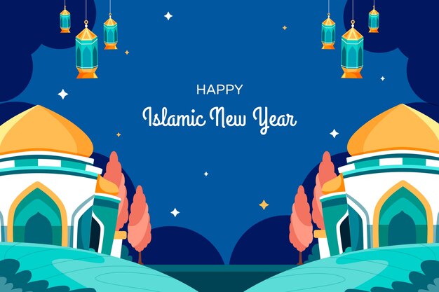 Flat background for islamic new year celebration