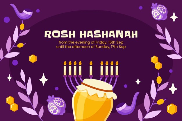 Flat background for jewish new year rosh hashanah celebration