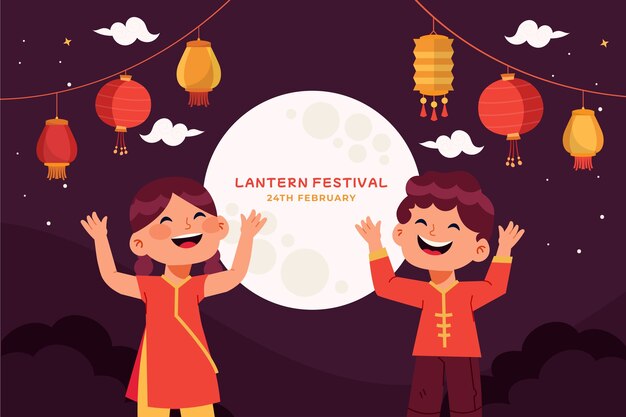 Flat background for lantern festival celebration