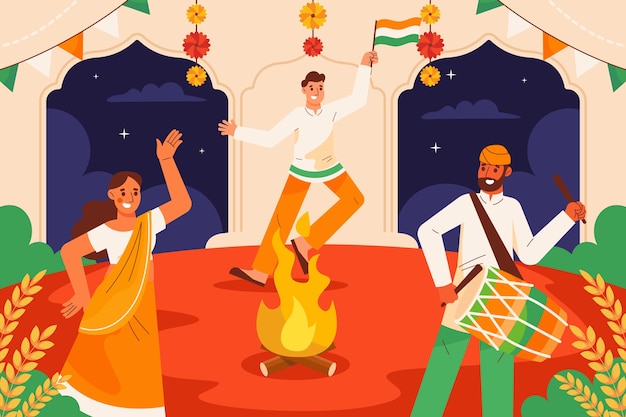 Free Vector flat background for lohri festival celebration