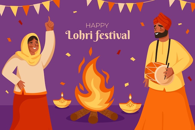 Free Vector flat background for lohri festival celebration