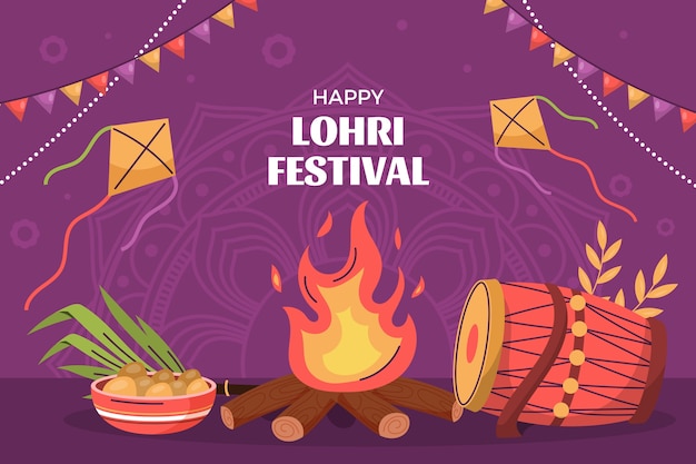 Free Vector flat background for lohri festival celebration