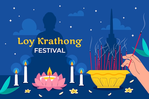 Free Vector flat background for loy krathong thai festival celebration