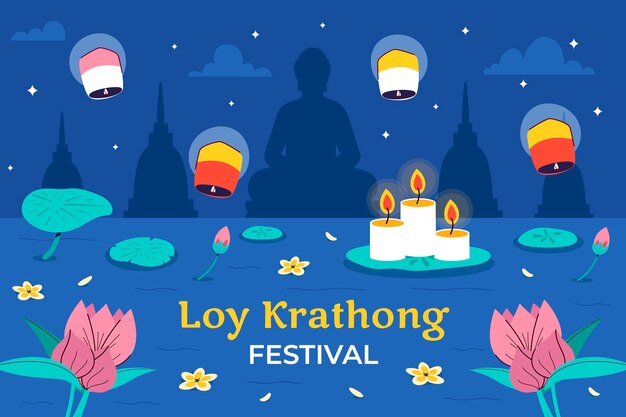 Free Vector flat background for loy krathong thai festival celebration