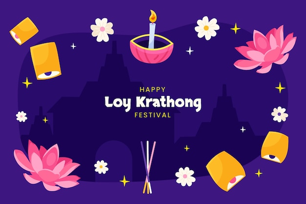 Free Vector flat background for loy krathong thai festival celebration