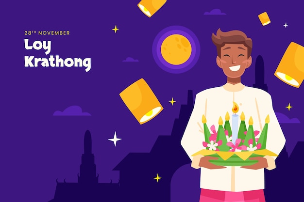 Free Vector flat background for loy krathong thai festival celebration