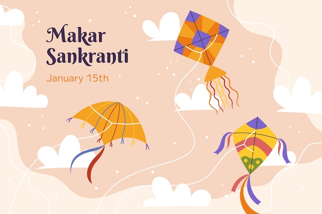 Free vector flat background for makar sankranti festival